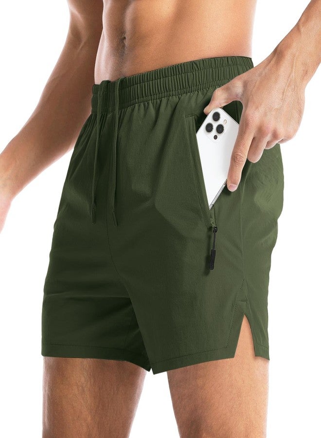 Aolesy Men's Gym Shorts 5 Inch Quick Dry Workout Running Shorts with Zipper Pockets Lightweight Sports Athletic Shorts for Men Olive Green - Image 1